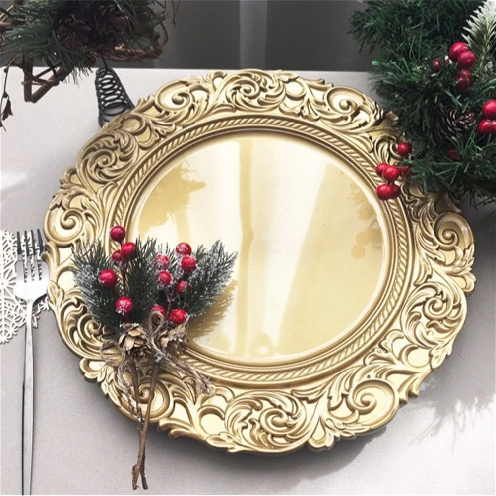 

50 PCS Charger Plate 13 Inches Plastic Decorative Wedding Centerpieces Event Party Decoration Dinner Tableware Show Tray