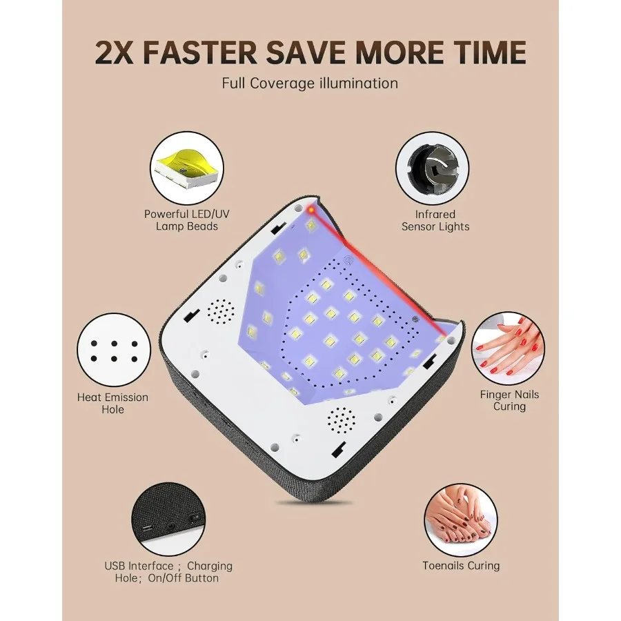 UV LED-nagellamp 72 W oplaadbare sprankelende draadloze nageldroger gellaklicht met 5 timerinstellingen Professioneel sneldrogend Curi