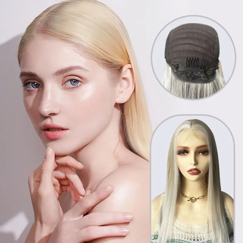 

Ash Blonde Highlight Short Straight Synthetic Lace Frontal Wig For Women 13x4 Long Synthetic Hair Wig Lace Daily Cosplay