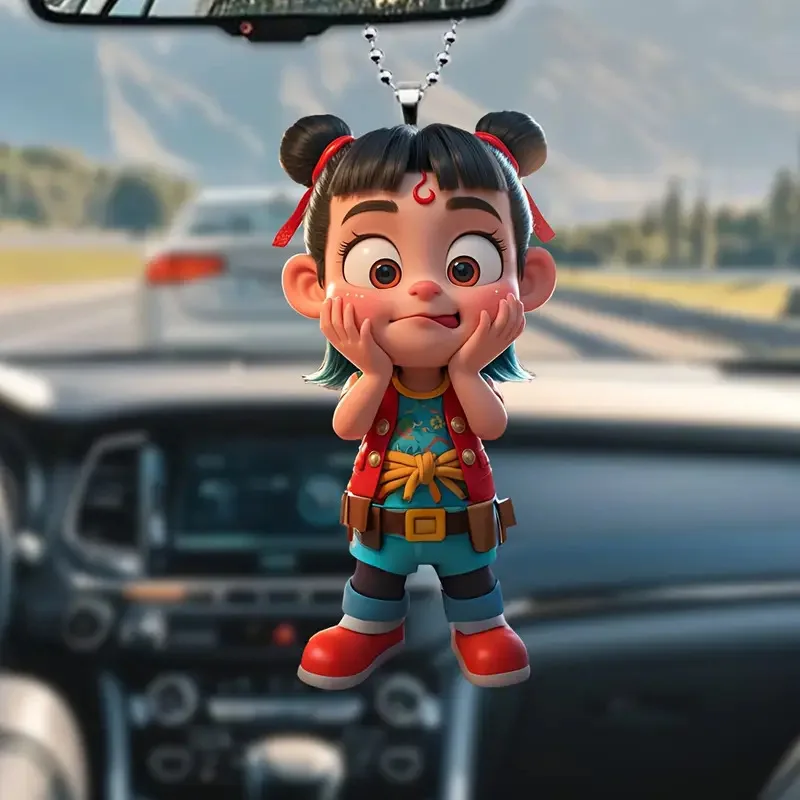 2025 New 2D Popular Cute Cartoon Nezha Movie Keychain Car Rearview Mirror Pendant Bag Jewelry Decoration Birthday Gift