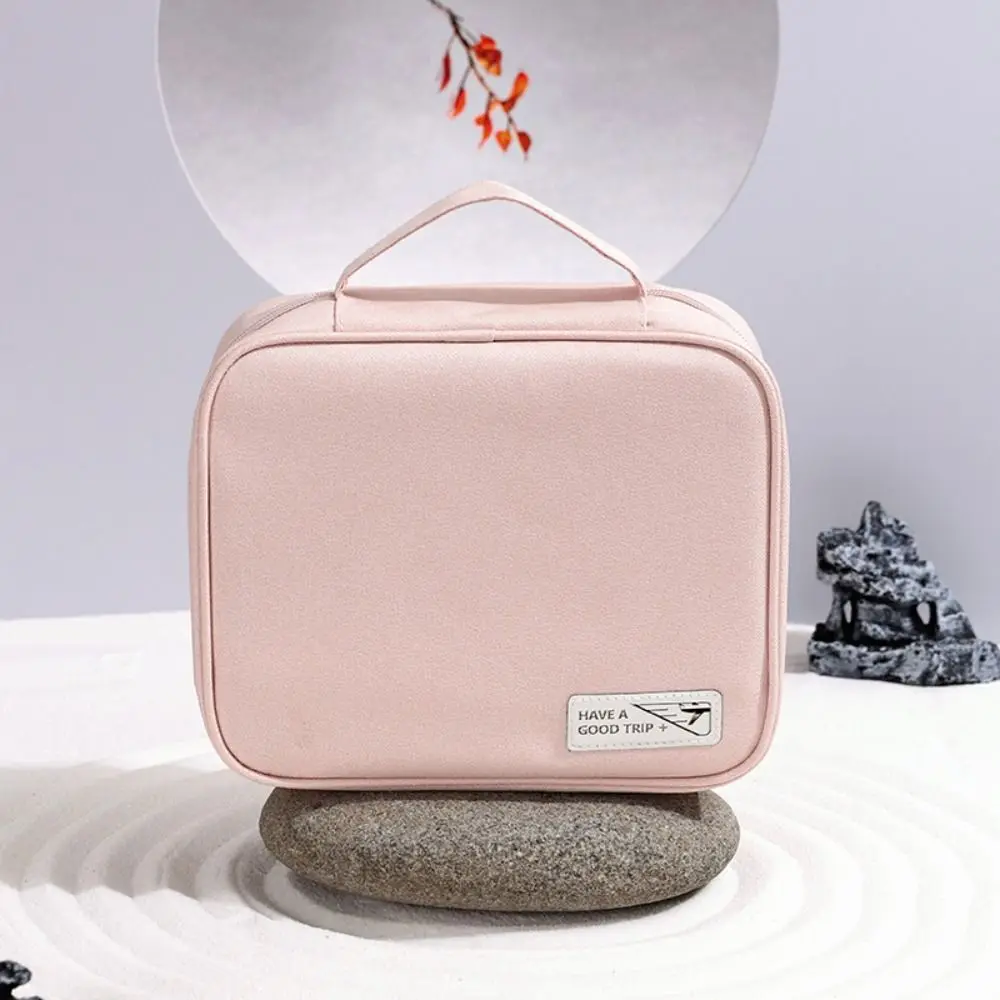 Casual Solid Color Cosmetic Bag Zipper Brush Holder Makeup Bag Cosmetic Case Large Capacity Toiletries Organizer Outdoor