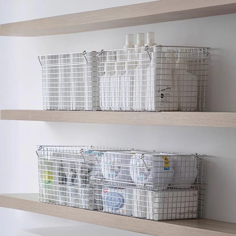 

Stainless Steel Storage Basket, Handled Kitchen Organizer, Stackable Wire Basket, Metal Miscellaneous Storage Bin