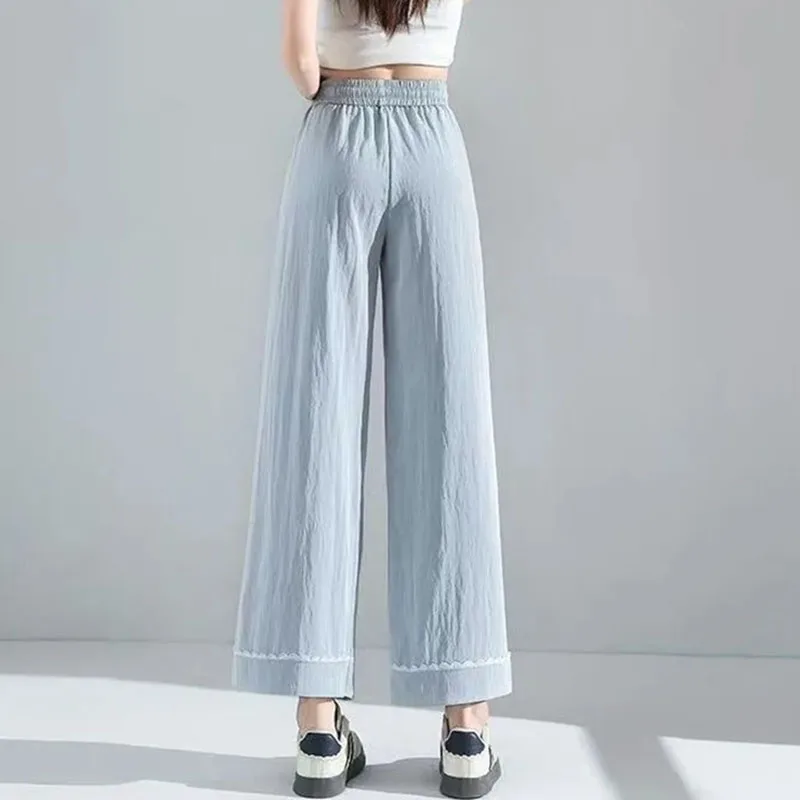 Spring Summer Lady Fashion Large Size 4XL Pantalons Women Loose Solid Color Wide-leg Pants Female Casual Lace Patchwork Trousers