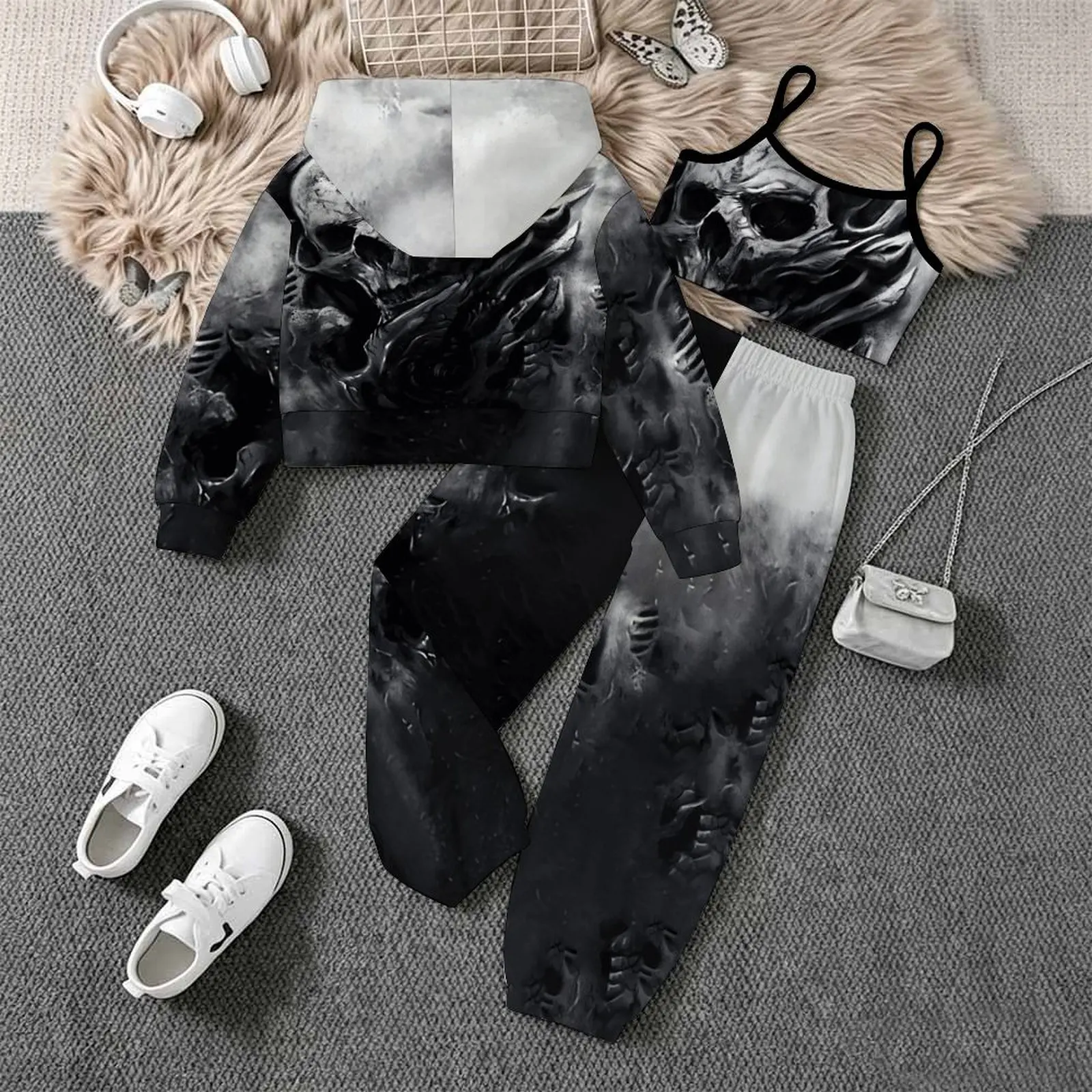 Daily Pants Children's Jogging Pants Casual Pants Autumn Winter Girls' Printed Three Piece Fashion Coat All Hallows' Day Vest