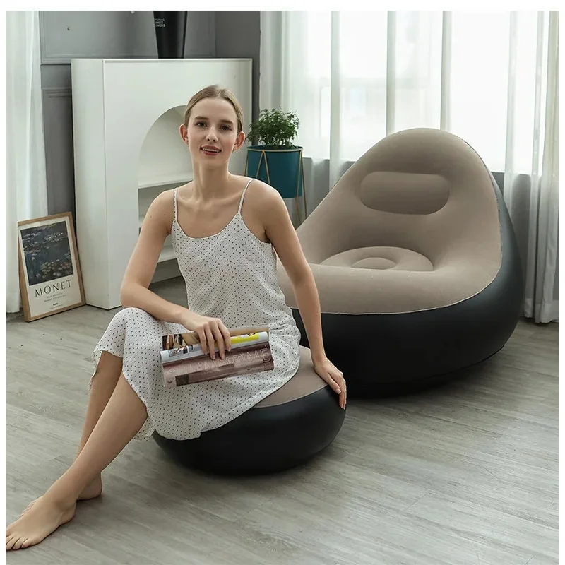 PVC Flocking Inflatable Lazy Sofa Foldable Lounge Chair Portable Air Sofa For Indoor Outdoor Rest Nap image 5