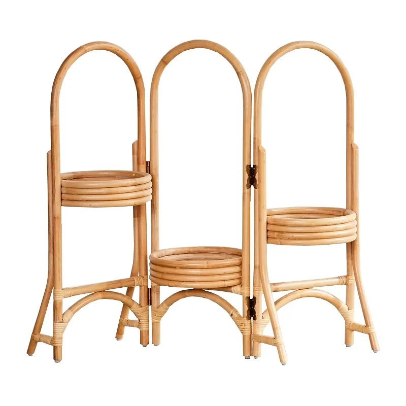 Rattan flower stand handmade natural rattan folding shelf simple homestay double layer