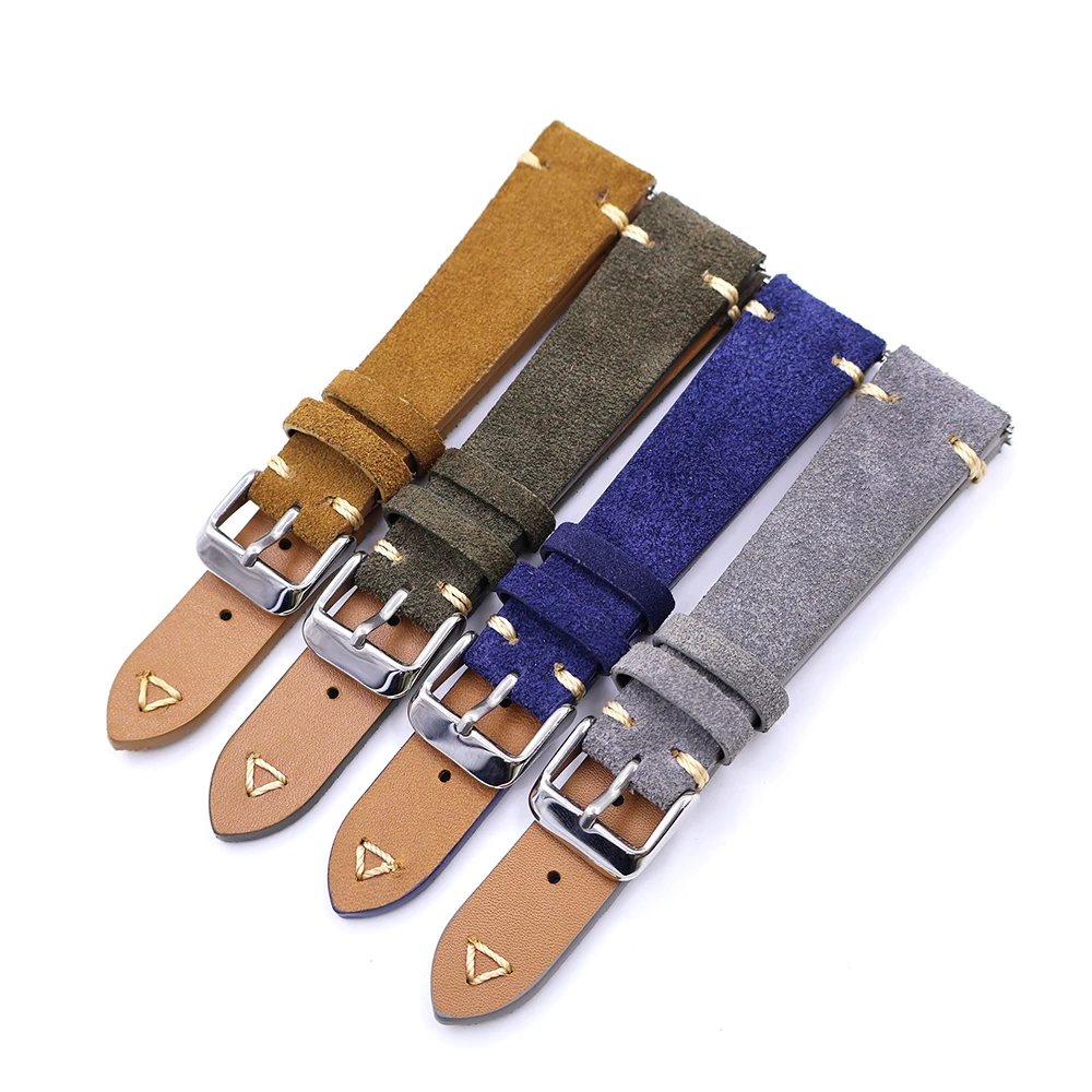 Suede Leather Watch Strap 20mm 22mm for Seiko Stitching Watchbands Quick Release Accessories Vintage Handmade Strap