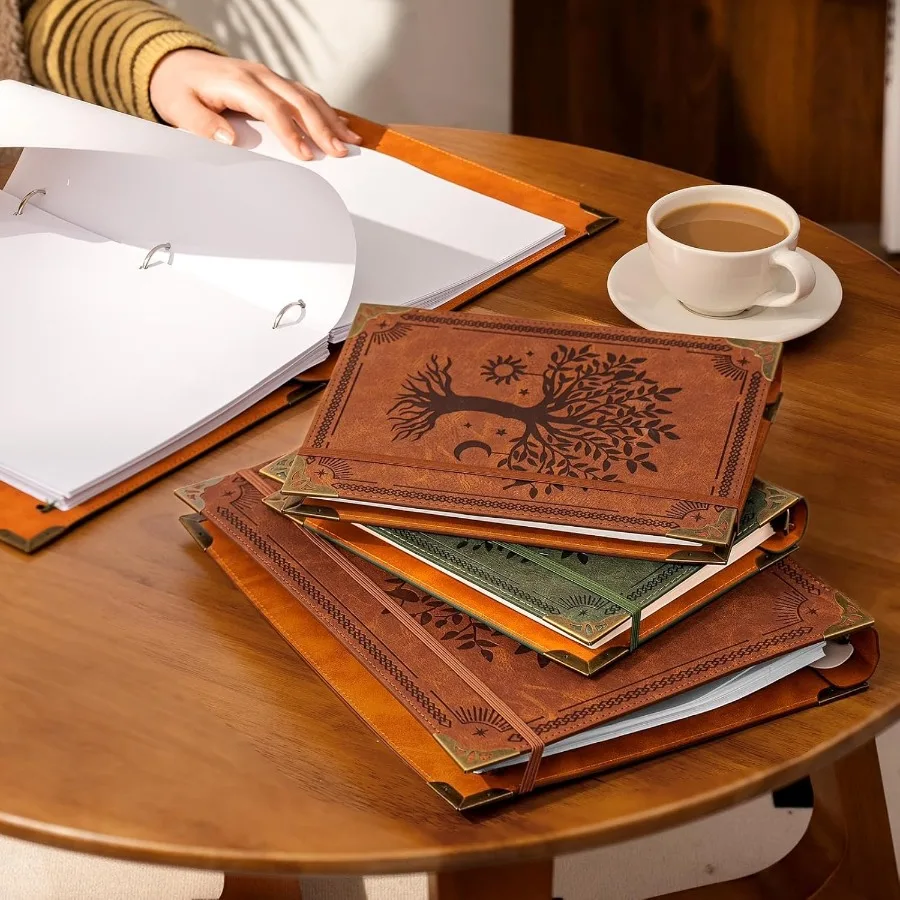 Leather 3 Ring Binder Fits 8.5"x11" Letter Size Paper 1 Ih Round Ring Binder Holds 200 Sheets Notebook Cover Loose Leaf Organiz