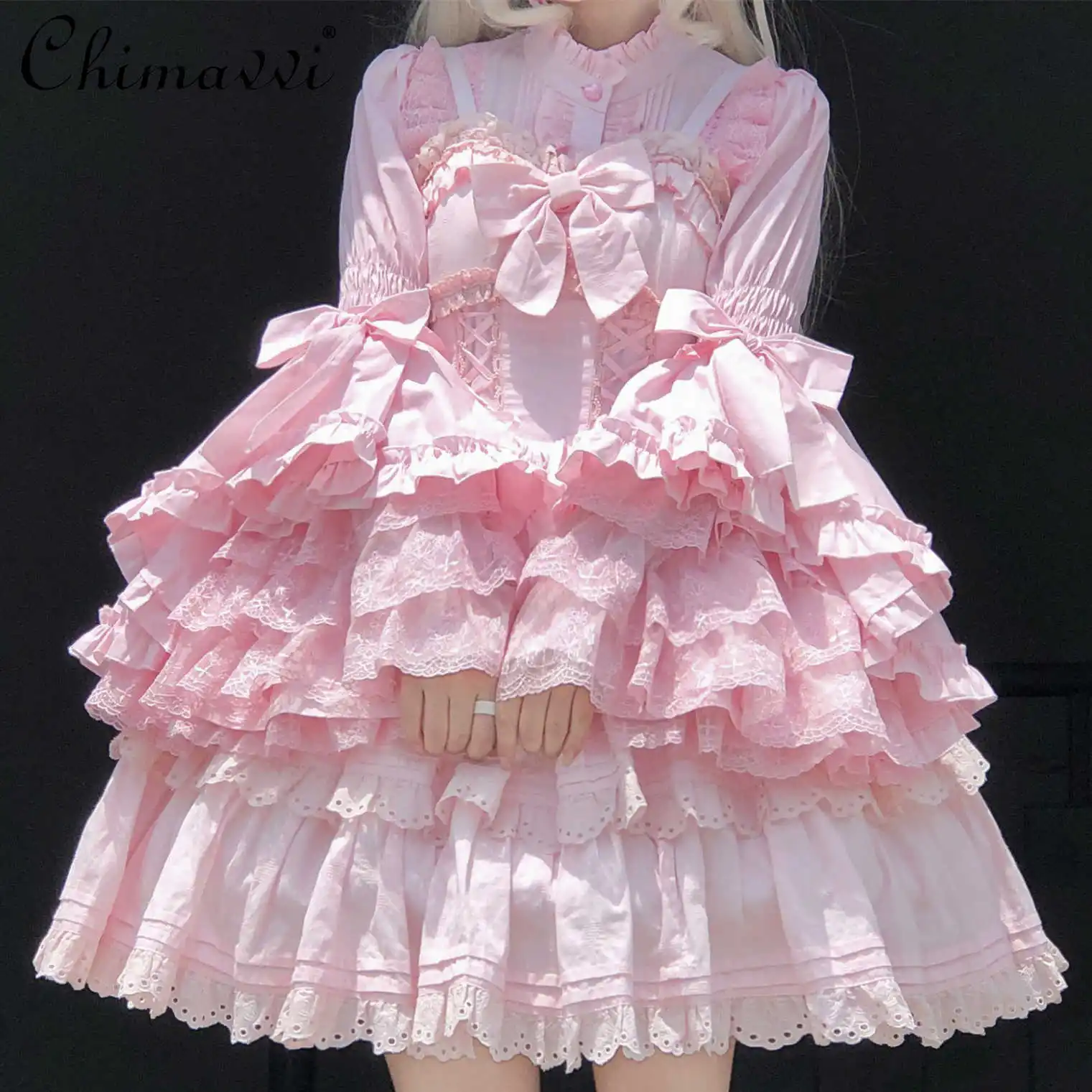 오리지널 로리타 긴팔 스탠드 칼라 지 슬리브 셔츠 백킹 셔츠 가을 새 스위트 소녀 루즈 레이스 스플 라이스 블라우스 탑