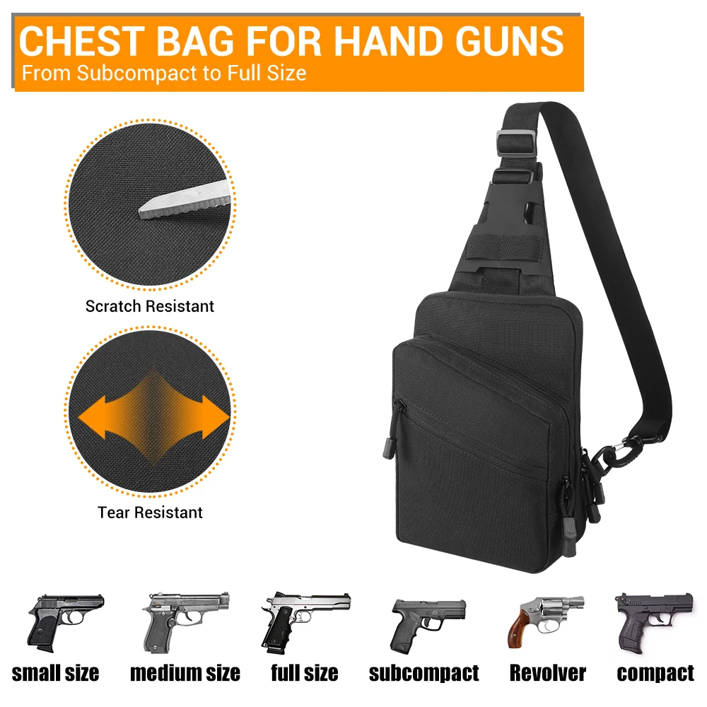 Bolsa de ombro para arma ao ar livre, coldre de pistola oculto, bolsa de peito crossbody com suporte para arma, bolsa edc para caça e caminhadas