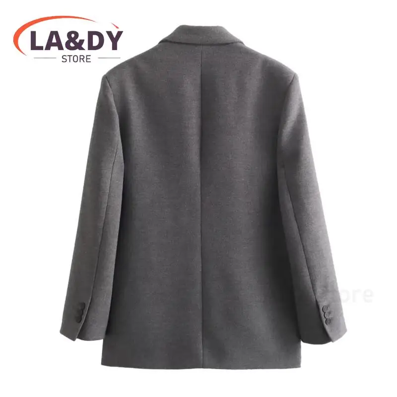 New Blazer Coat Women 2024 Office Lady Single Breasted Long Sleeve Shoulder Pad Suit Jacket Female Outwear