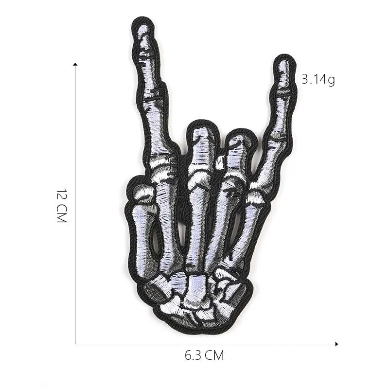 12 Stück/Schwarze Stoff-Applikationen Punk-Patches Thermoklebende Totenkopf-Geisterfinger-Stickereien Aufbügelbare Aufkleber für Kleidung, Jacken – Detail 10