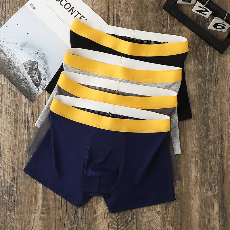 New Men's Solid Color Underpants Boys' Boxer Shorts Students' Plus Size Black and Gray Square Shorts Soft and Comfortable Pants