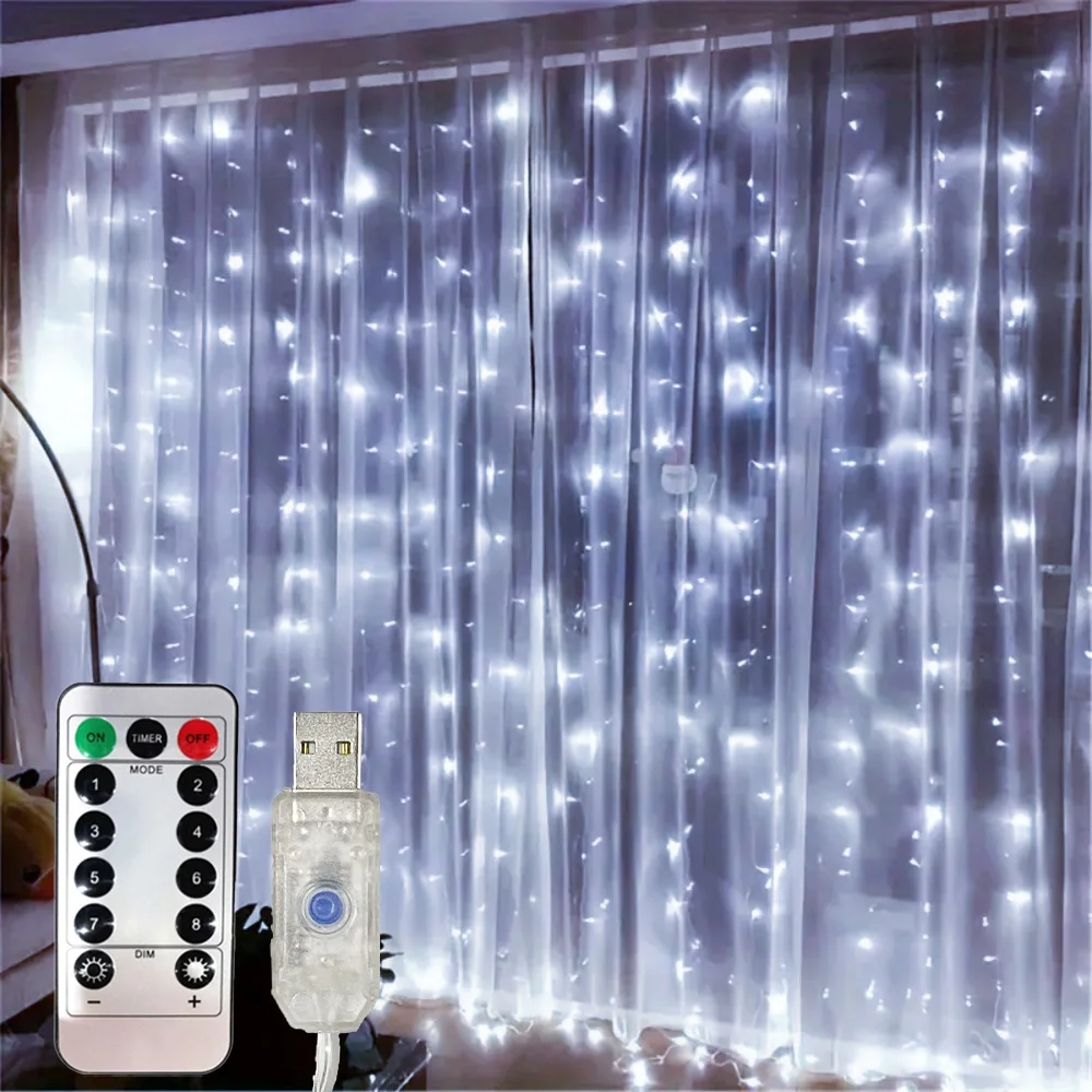 3/6m LED Curtain String Lights Garland USB Festoon Remote Control Wedding Fairy Garland Lights Christmas Decoration for Home