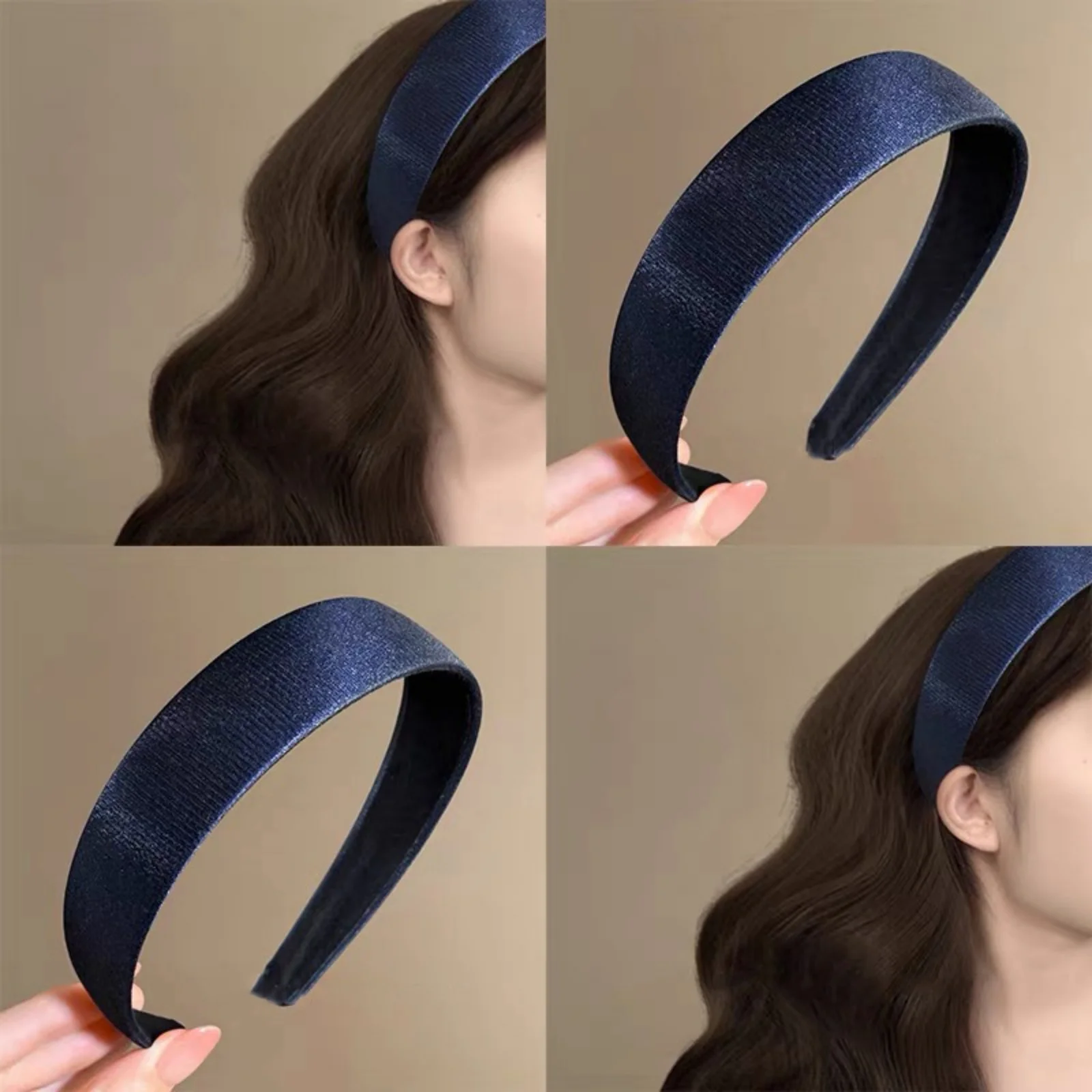 

1Pc Blue Satin Shimmering Wide-Brim Headband for Autumn Winter American Retro Style, Luxe Vibe, Suitable for Face Washing Hair S
