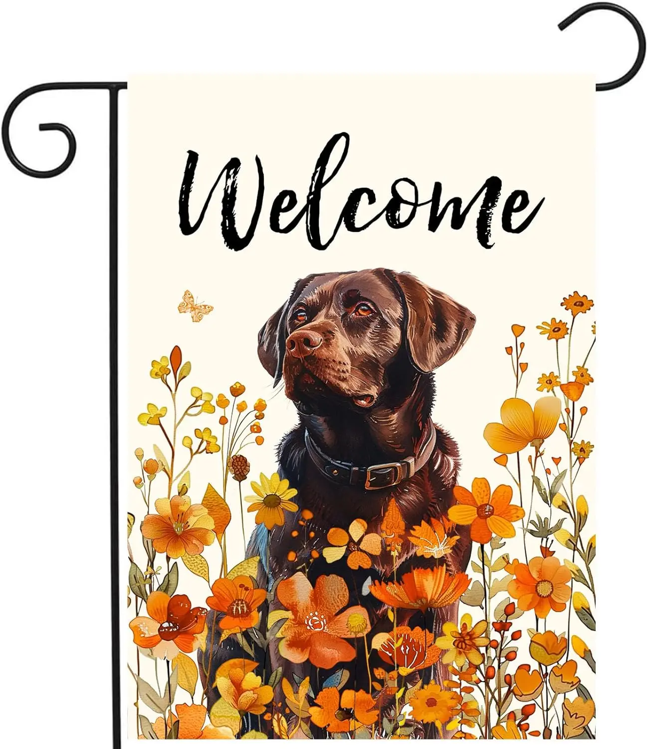 Floral Chocolate Lab Garden Flag Fall Yard Flag Wildflower Labrador Dog Garden Flags Orange Autumn Lawn Flags Welcome Thanksgivi