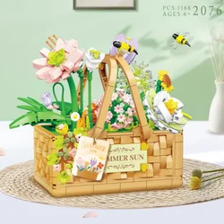 Bouquet Assembly Toy Home Desktop Decoration Summer Sunshine Flower Basket Building Block Creative Holiday Gift for Kids