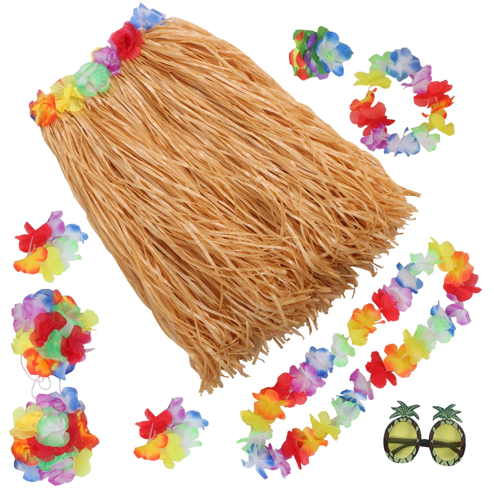 8 قطعة هاواي حولا العشب تنورة مجموعة مطاطا حزام زهرة أساور عقال البرازيلي مشبك شعر نظارات الاستوائية حولا الرقص الطرف #2