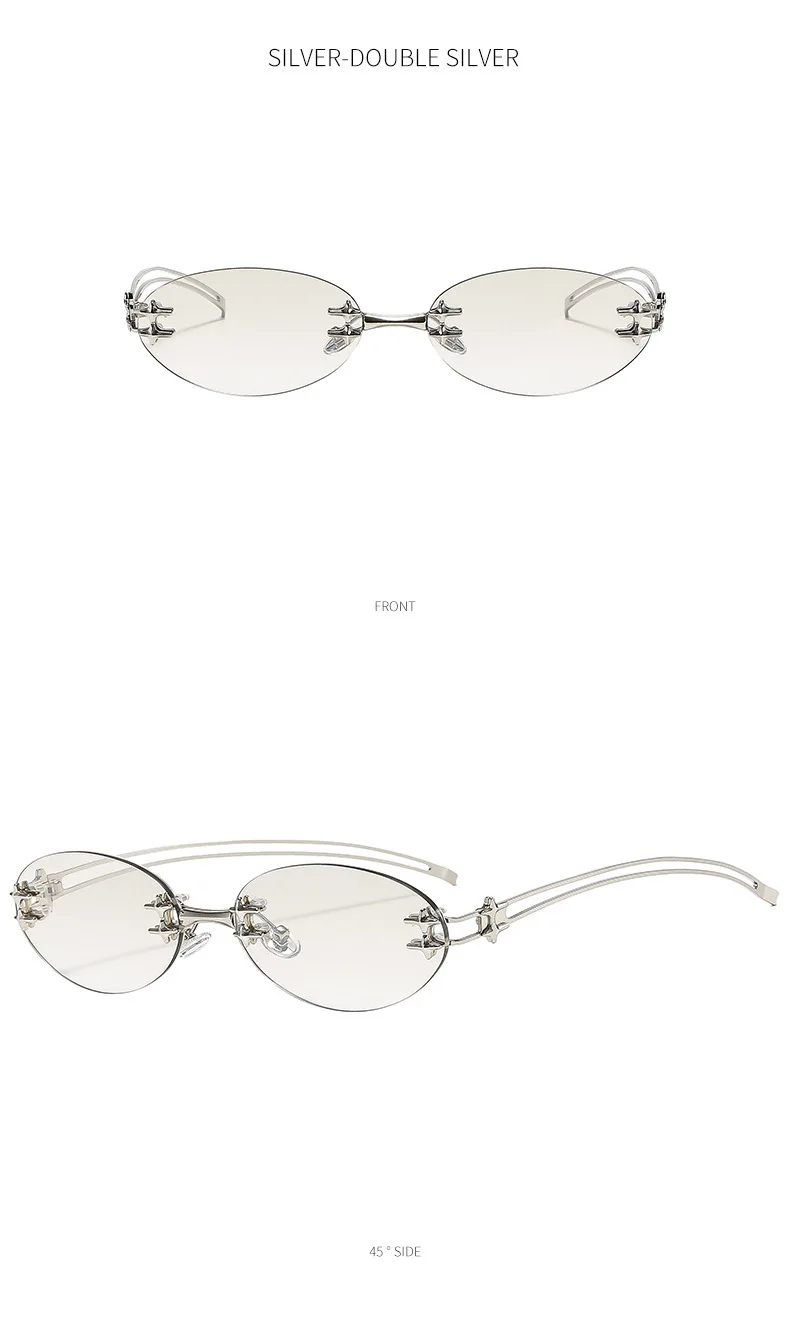 Koreanische Mode-Stil Sonnenbrille für Frauen Ovale Form Randlose Designer Sonnenbrille Frauen Campus Stil Weibliche Sonnenbrille – Detail 13