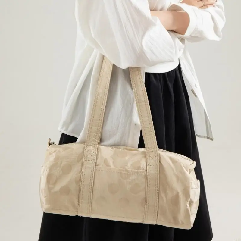 Foldable Round Shoulder Bag with Interior Storage Pockets for Daily and Travel