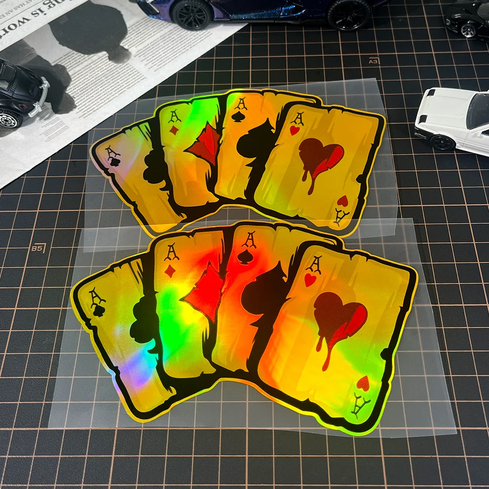 

waterproof and durable self-adhesive vinyl decal, suitable for piece of colorful reflective gold playing card car sticker