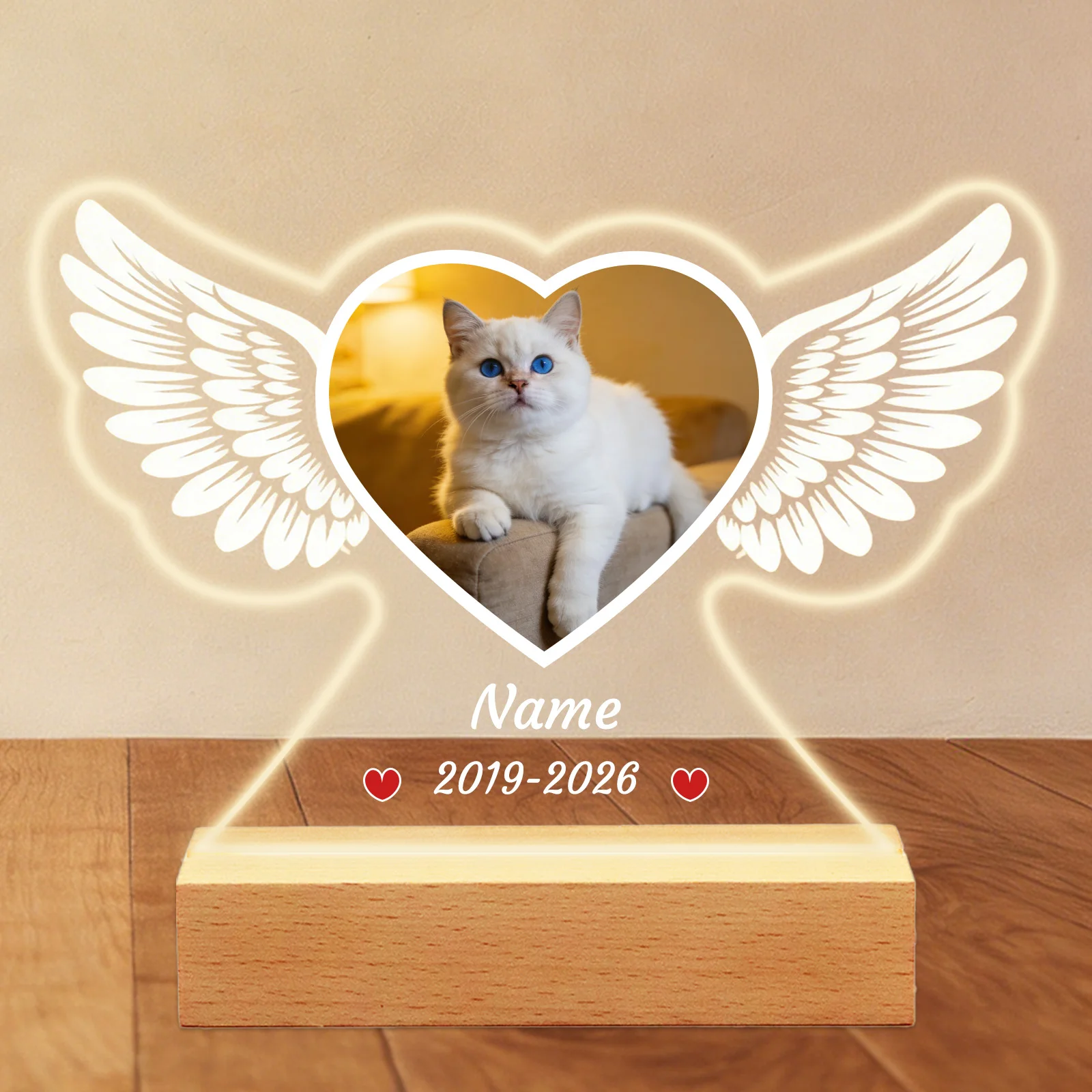 Personalized Pet Memorial Night Light, Custom Dog Cat Photo & Name LED Frame,Heart Paw Print, Pet Loss Sympathy Bereavement Gift