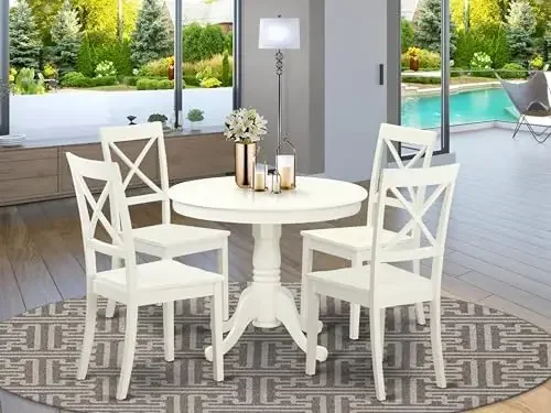 ANBO5-LWH-W 5 Piece Dinette Set for 4 Includes a Round Kitchen Table with Pedestal and 4 Dining Chairs, 36x36 Inch