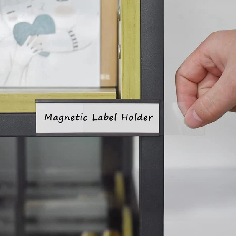 Magnetic Label Holder 4X1.57Inch 60 Packs C Channel White Paper Cards Protective Film Strong Magnet Mess Free Removable