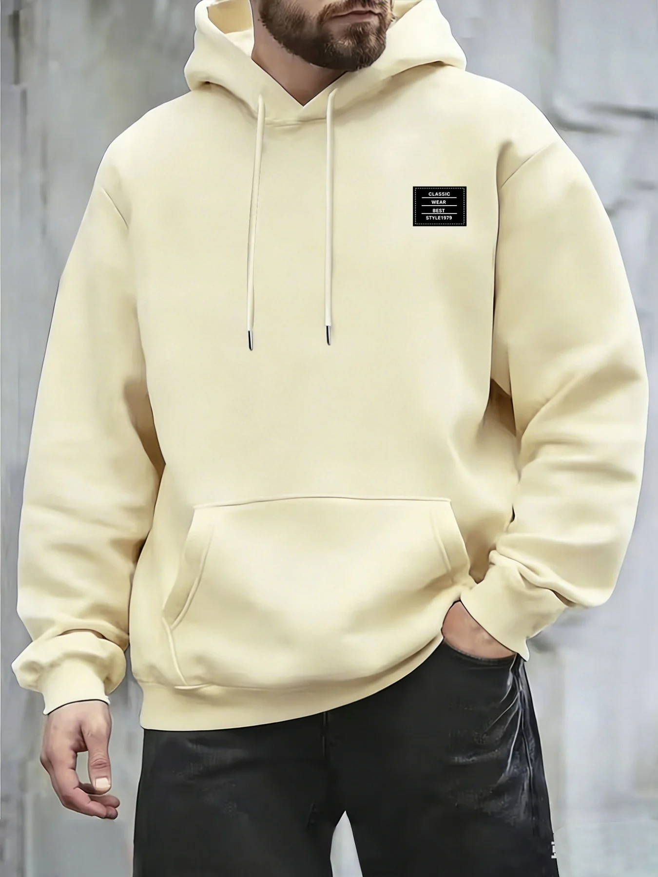 Casual Style Men's Simple Printed Hoodie, Daily Casual Commuter Warm Pullover