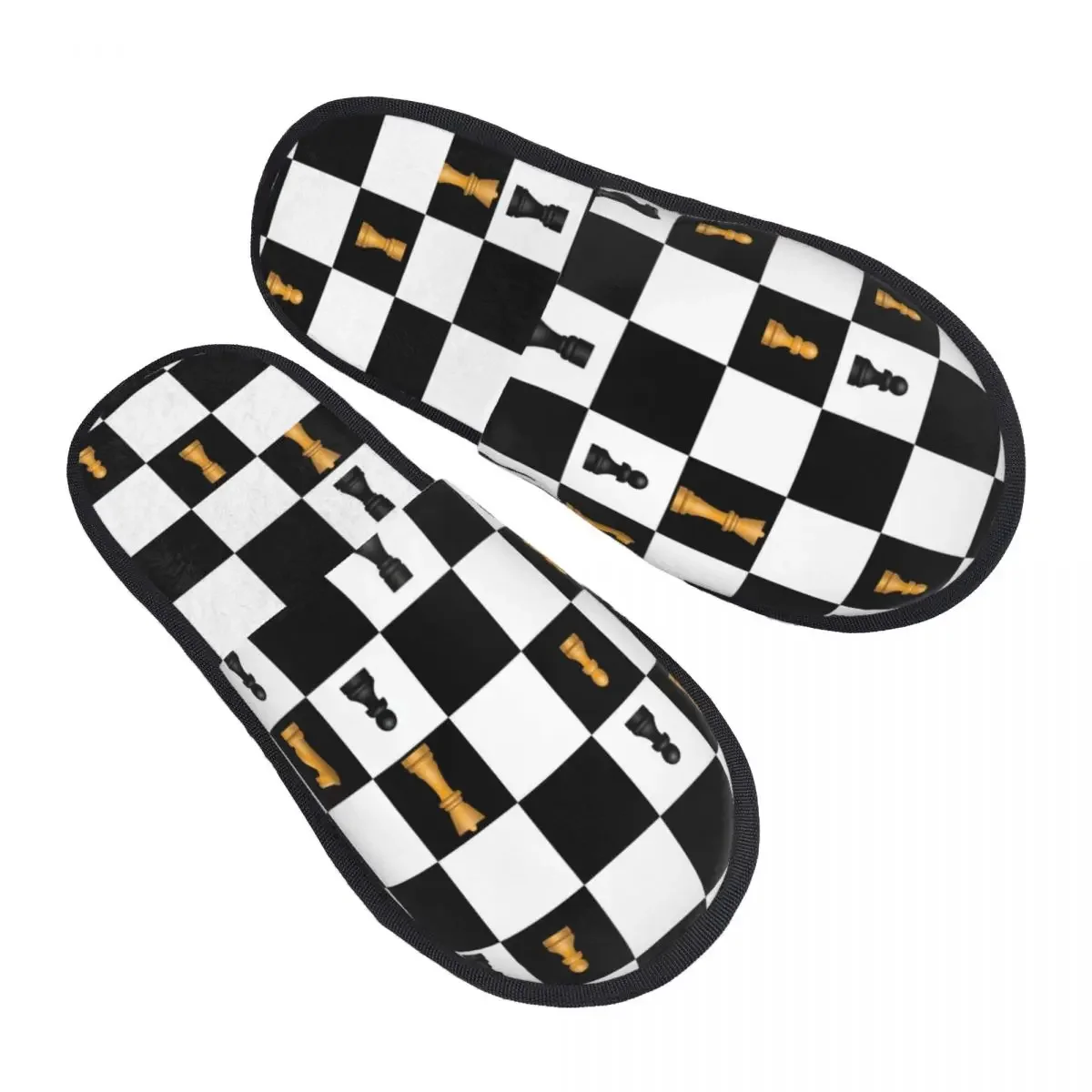 Custom Power Play Chess Game Soft Memory Foam House Slippers Women Chess Lover Piece Comfy Warm Anti-Skid Slipper