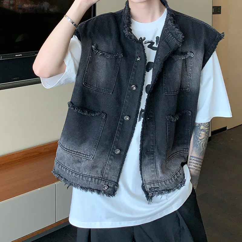 

Pishi Korean Version Vest Men, Unique Design With Frayed Edges, Sleeveless Stylish Vest