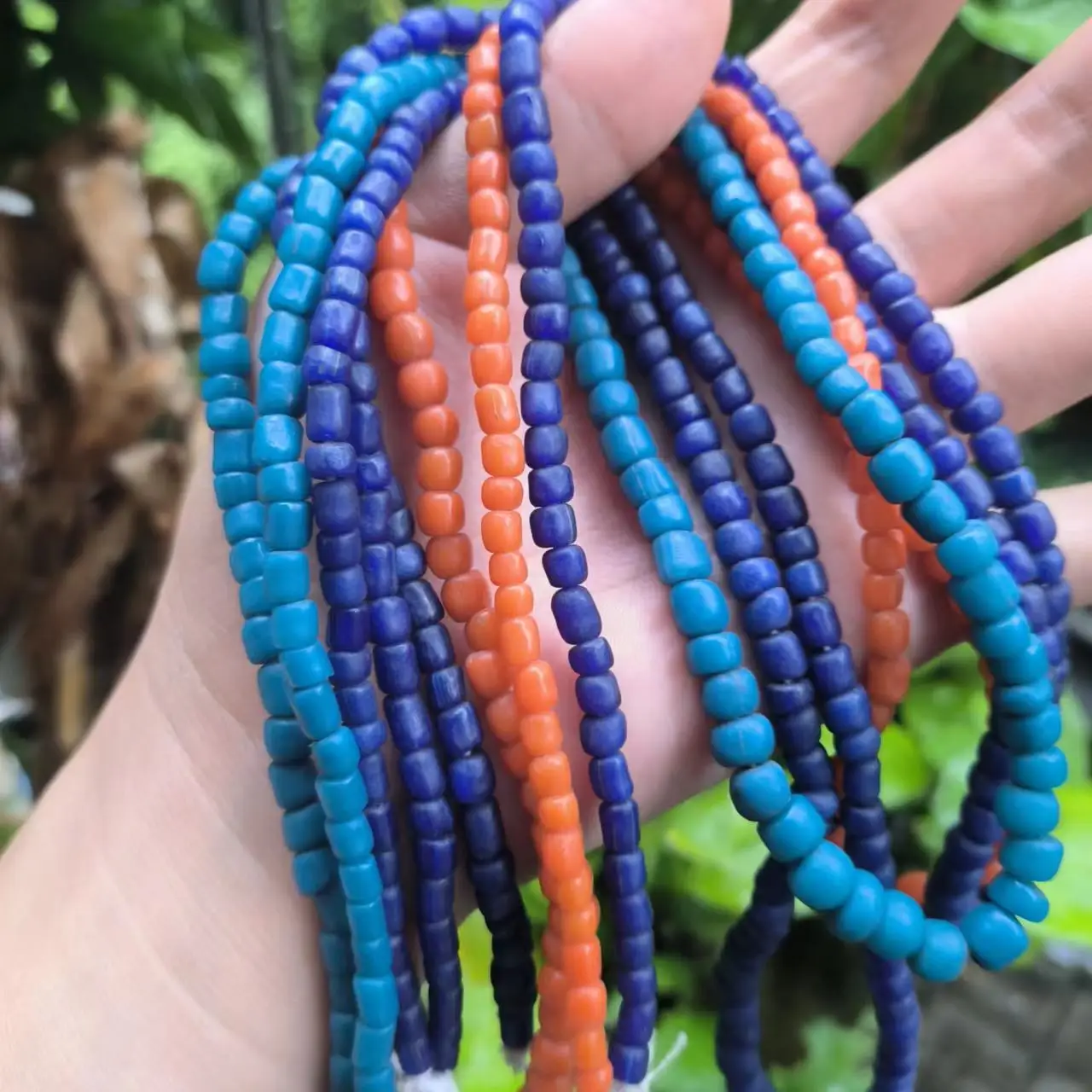 1pcs/lot Natural West Asian Old Glass Bead Long Chain blue orange LouLan culture exotic jewelry Accessories bracelet necklace