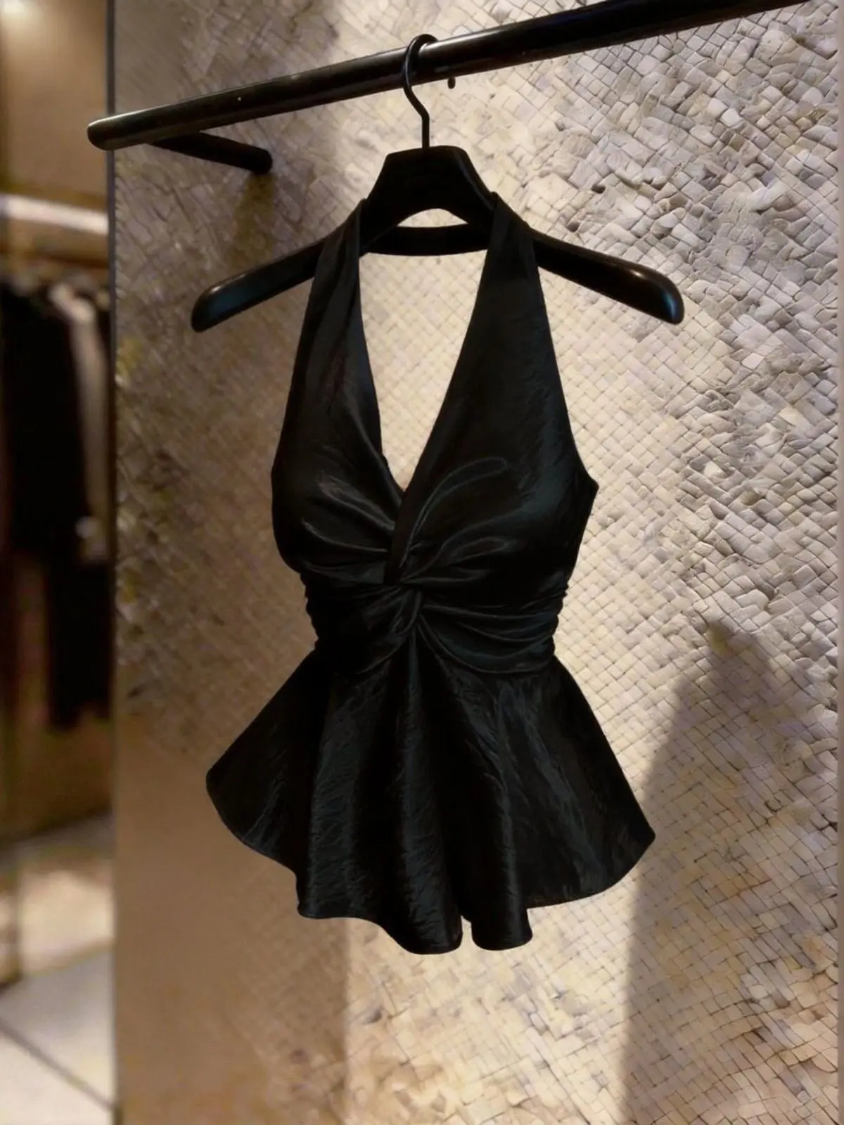 Silk Satin Wrap Chest Slimming Knot Top Women's Summer New Style Sexy Strap Vest Pure Desire Backless Hanging Neck Design