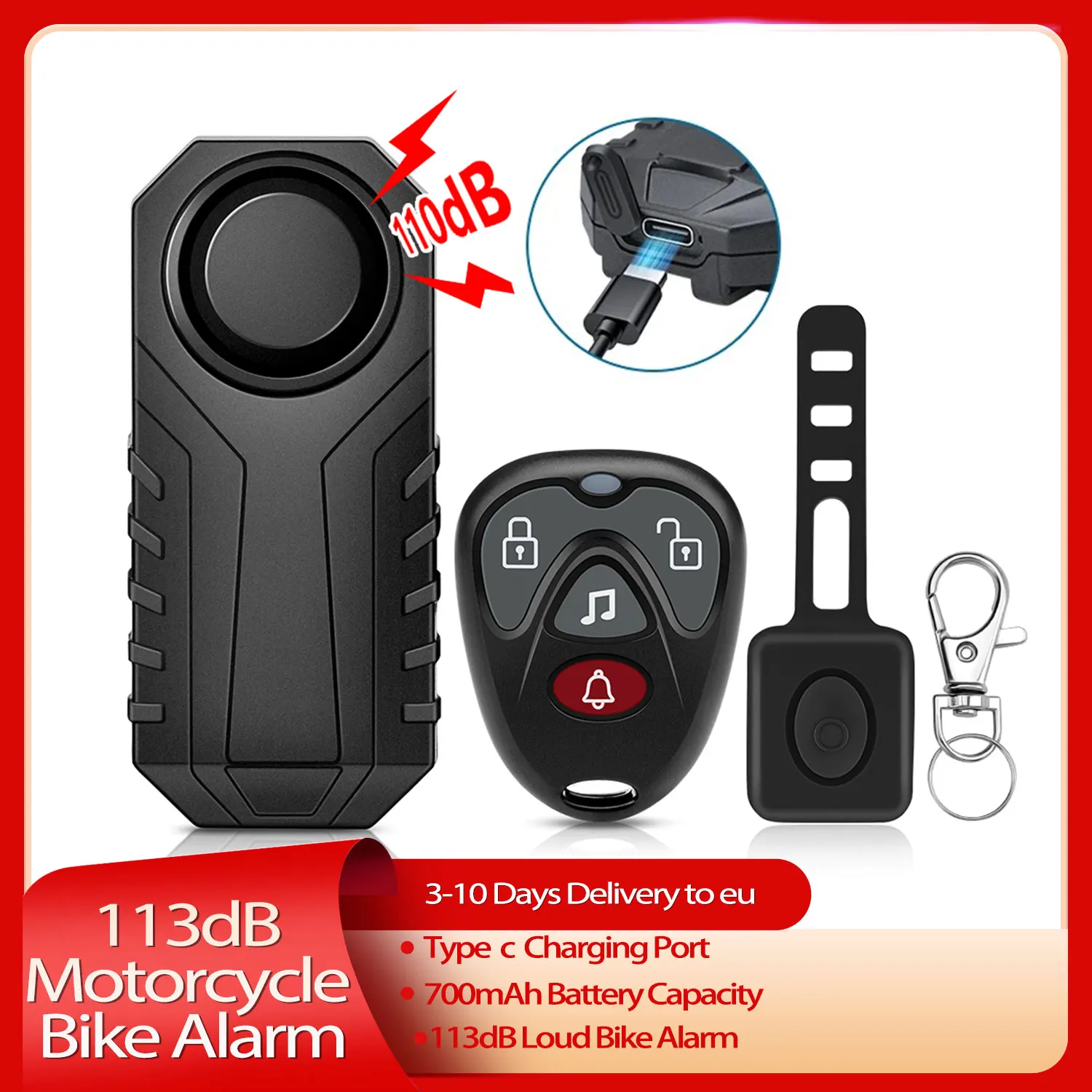 

WSDCAM 113dB Loud Anti Theft Vibration Sensor Alarm Systems for Electric Bike Motorcycle Bike Alarm with Remote