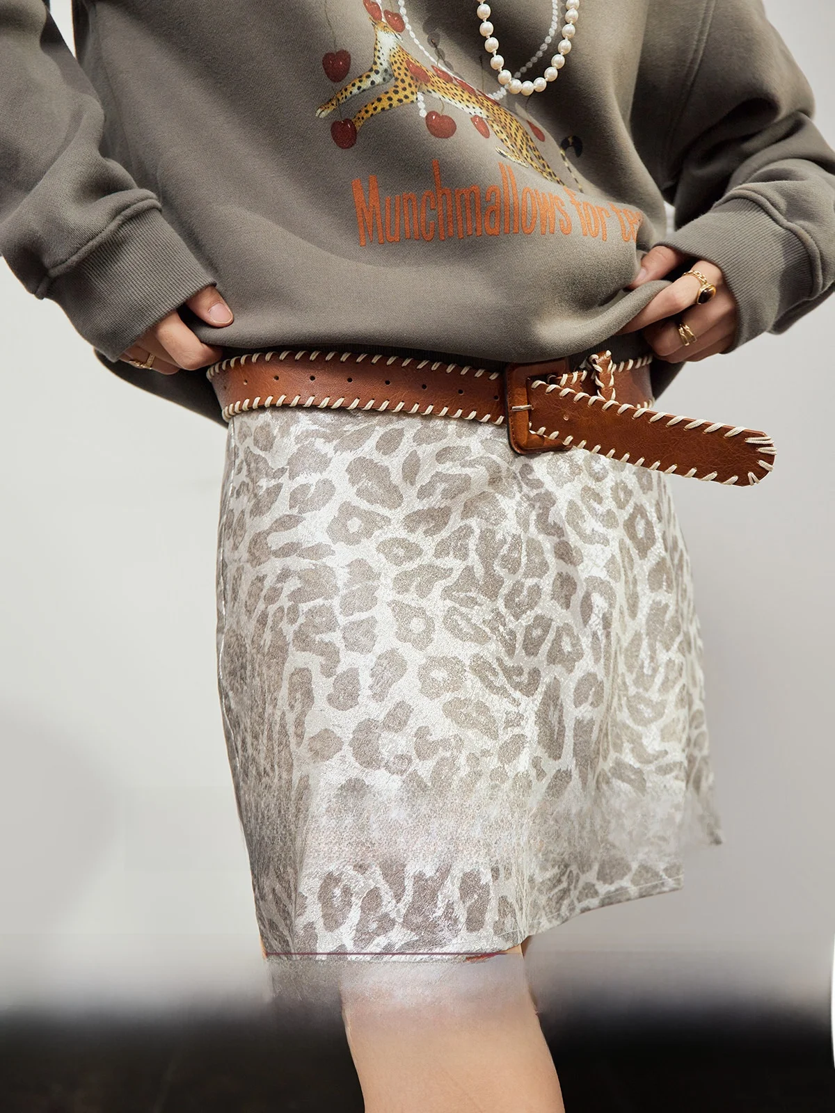 

Uncle High Waist Leopard Print f Skirt Women's Autumn Commute Skirt Slimming Versatile ey Flintstone Color