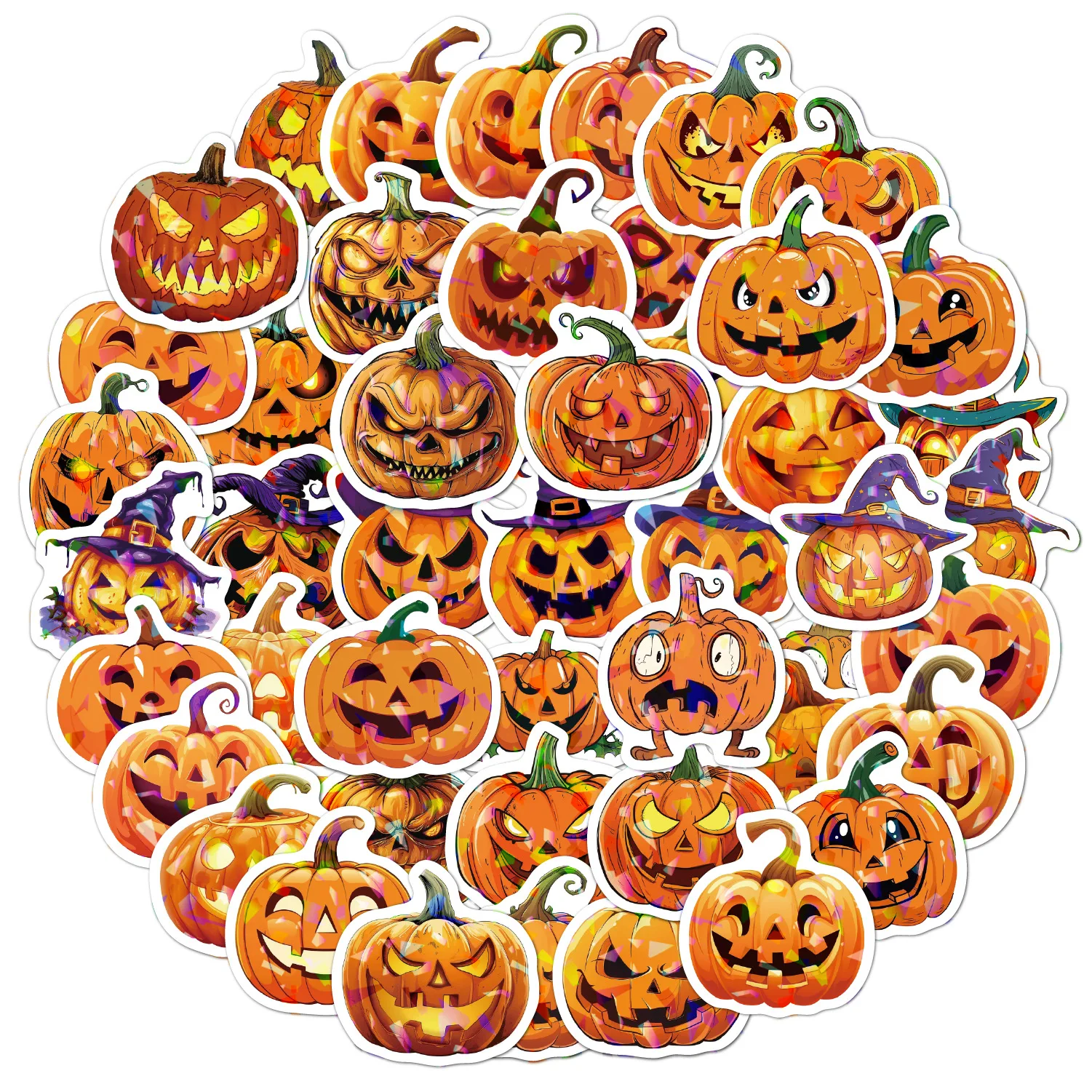 50 pcsLaser Halloween Stickers Pumpkin Sticker Holographic Laser Flash Sticker for Gifts Cups Waterproof Halloween Stickers