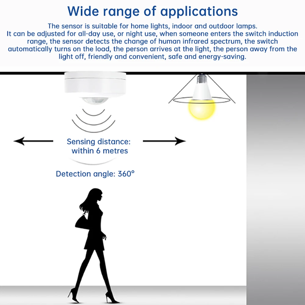 AC 220-240V LED Infrared Motion Sensor Detection Automatic Sensor Light Switch 360 PIR Motion Human Body Detector Lamp Switch