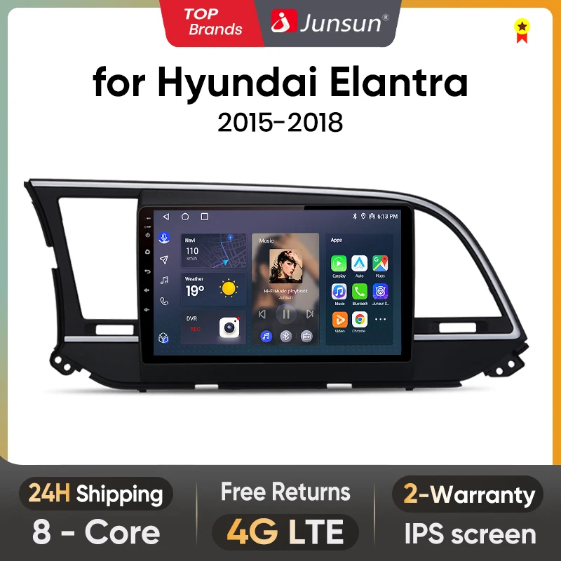

Junsun V1 беспроводной CarPlay Android авто радио для Hyundai Elantra 2015 2016 2017-2018 4G HD экран автомобильный мультимедийный GPS DSP стерео