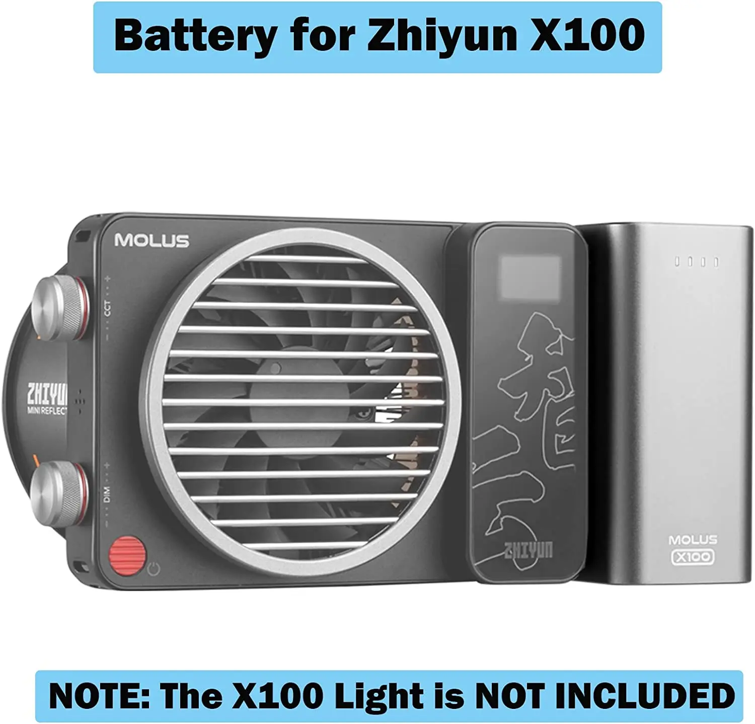 ZHIYUN MOLUS X100 Grip Battery 15600mAh USB Type-C DC Support PD Fast Charger for COB LED Video Light Photography Lighting