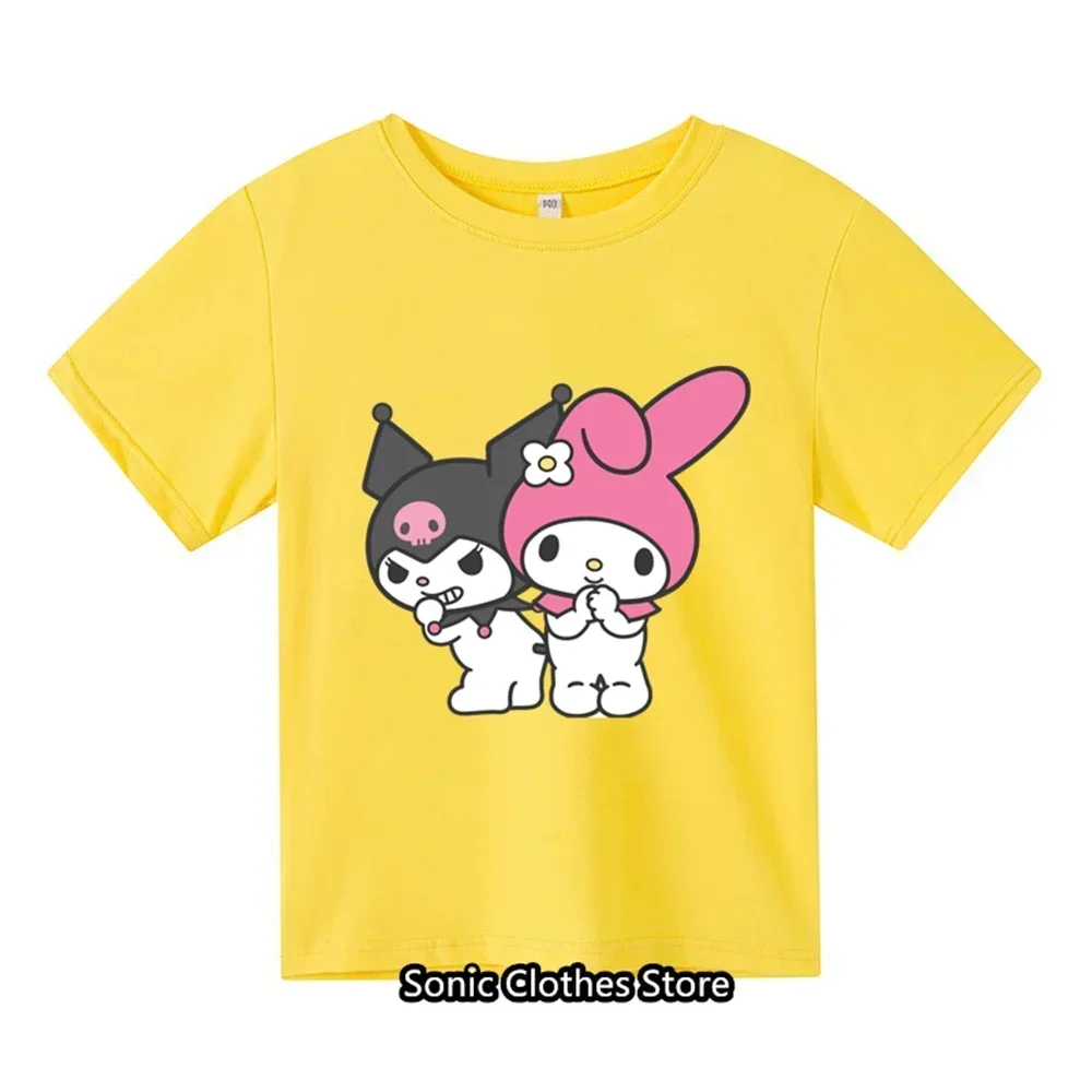 Summer Kawaii Kuromi T-shirt 3-14 Year Old Children's Cartoon Anime Pattern Children's Girls Boys Fashion Casual Short Sleeves