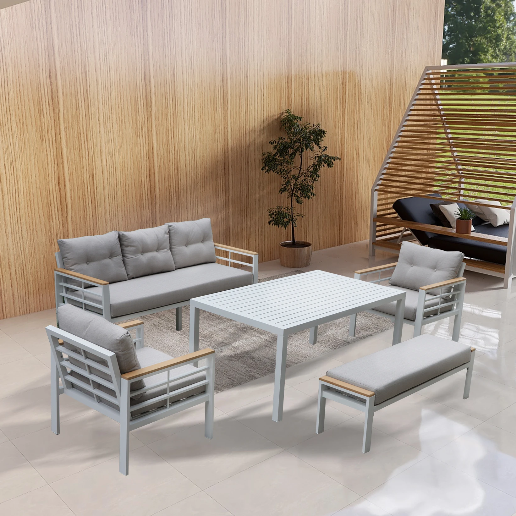 

Modern Aluminum Outdoor Sectional Garden Sofa Set Patio Sofas with Dining Table for Hotels Villas Courtyardspromote sales