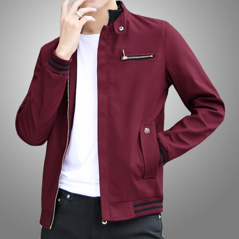 

Classic Busin Casual Men's Cotton Jaet Stand Collar Spring Autumn Sle Youth Outerwear Slim Fit Long Sve Zipper