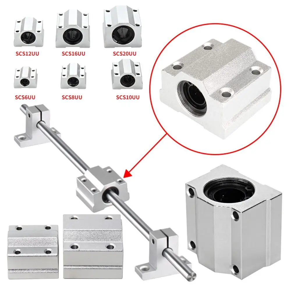 SCS8UU SCS10UU SCS12UU Linear Ball Bearing SCS16UU SCS20UU CNC Router Slide Bushing Block Lightweight Aluminium Guild Rail Shaft