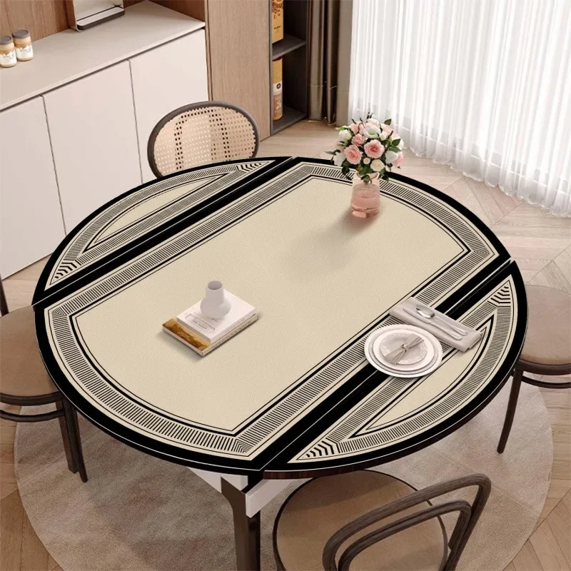 Folding oval dining table mat, American waterproof and oil-proof tablecloth
