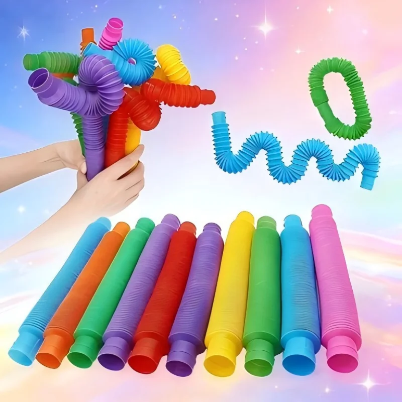 

6PCS Flexible Plastic Popular Color Creative Telescopic Pipe Corrugated Decompression Vent Children's Toy Birthday Party Gift
