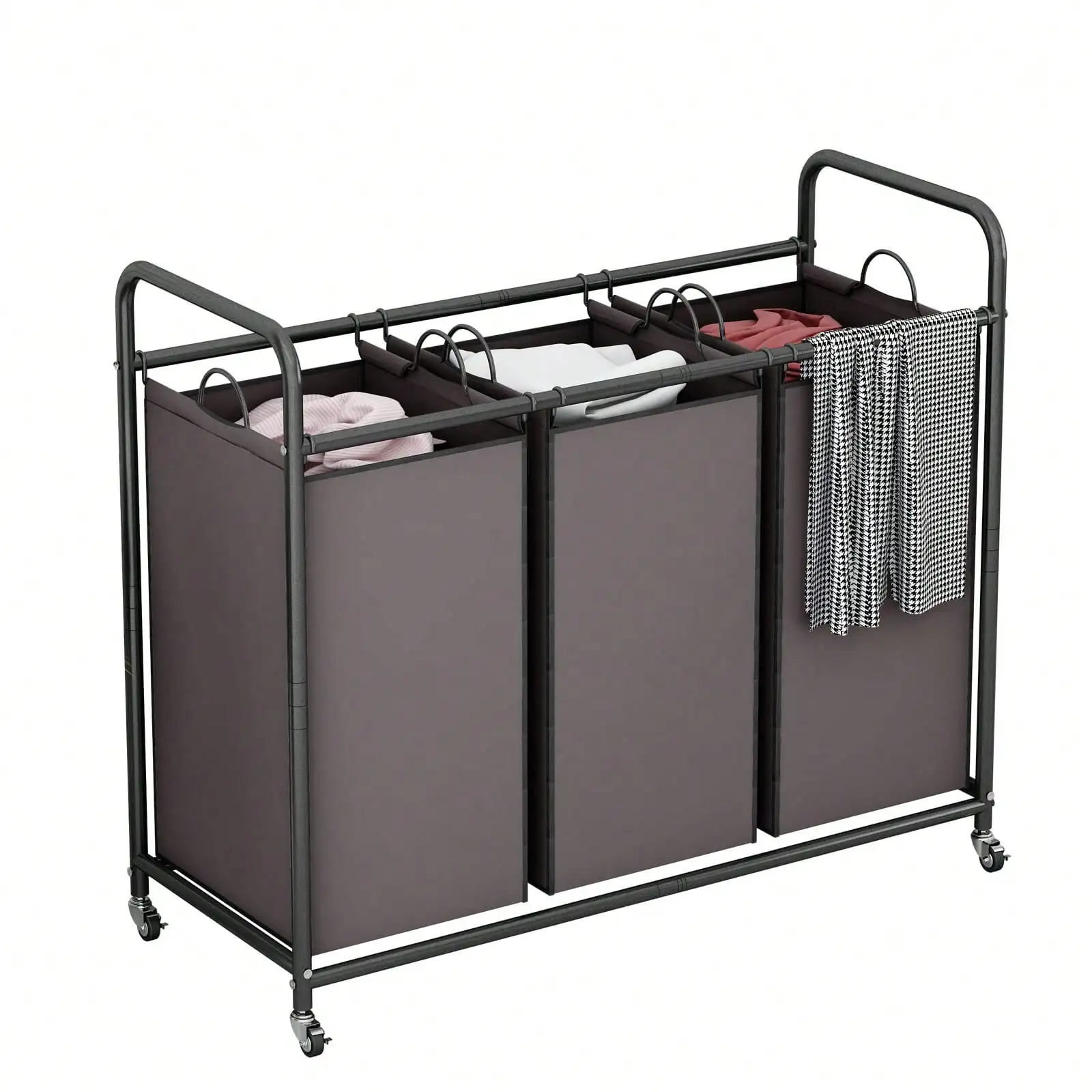 3-Bag Laundry Basket Hamper Laundry Sorter Cart Laundry Room Organization With Heavy Duty Rolling Lockable Wheels And Removable Bags,Spring,Minimalist,Summer TopsLaundry Sorter Cart Back To School