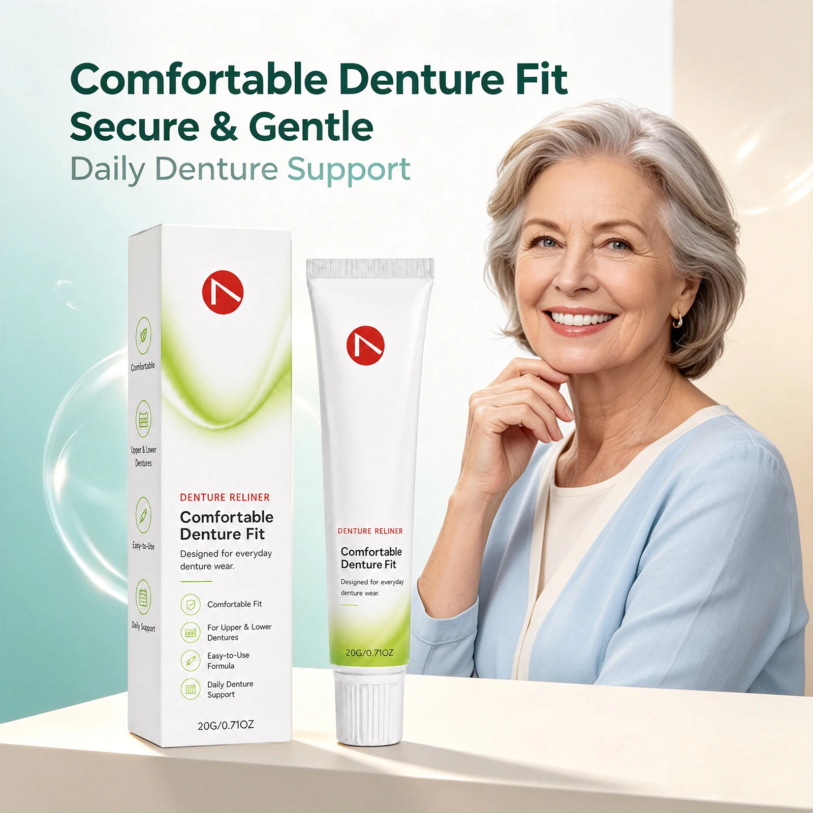 Denture Adhesive Mint Extract Strong Hold Secure Fit All Day Comfort Easy Apply Non Irritating Sealed Tube Fresh Denture Fixativ
