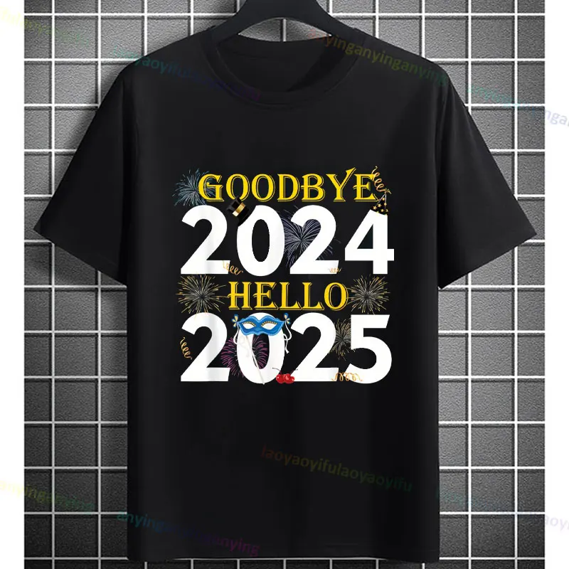 Goodbye 2024 Hello 2025 Happy New Year's Eve Christmas Xmas Men Women T-Shirt Short-sleev Printing Tee for New Year Celebration