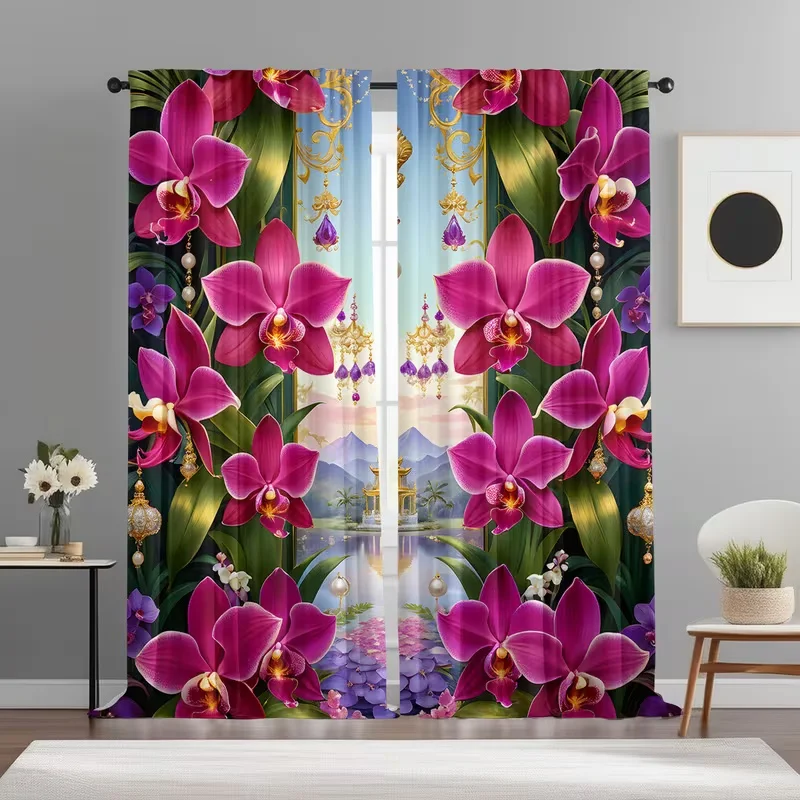 2Pcs Red bouquet print curtains,suitable for bedroom,living room kitchen decoration,home decoration,window decoration