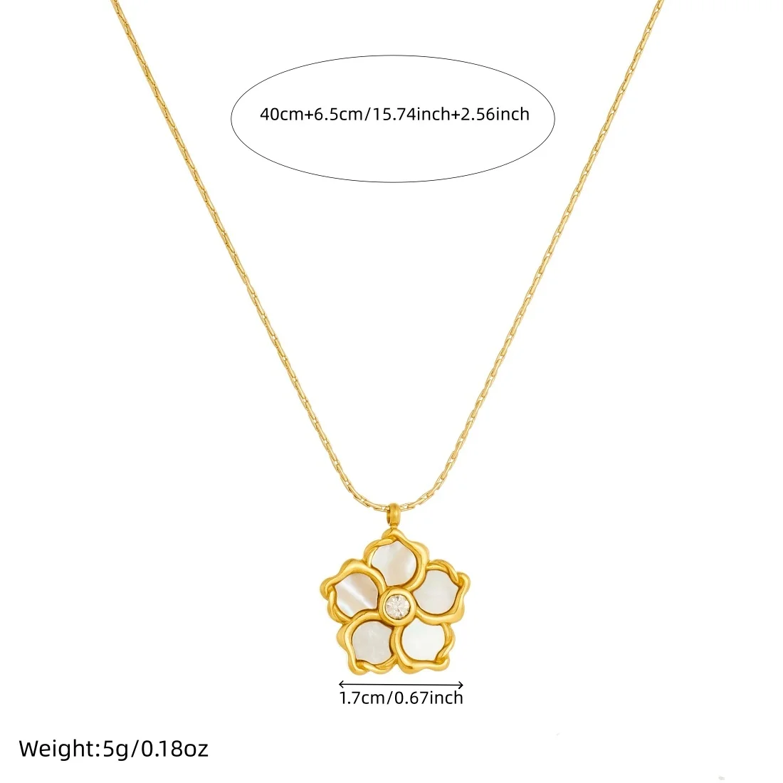DIEYURO 316L Stainless Steel White Shell Five Leaf Flower Inlay Round Zircon Pendant Necklace Lady Fashion Neck Chain Jewelry